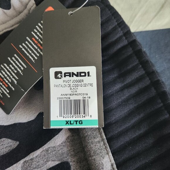 AND1 Jogging Pants Mens XL Black Camouflage Zippered Ankle Ribbed Side P… - Picture 9 of 13